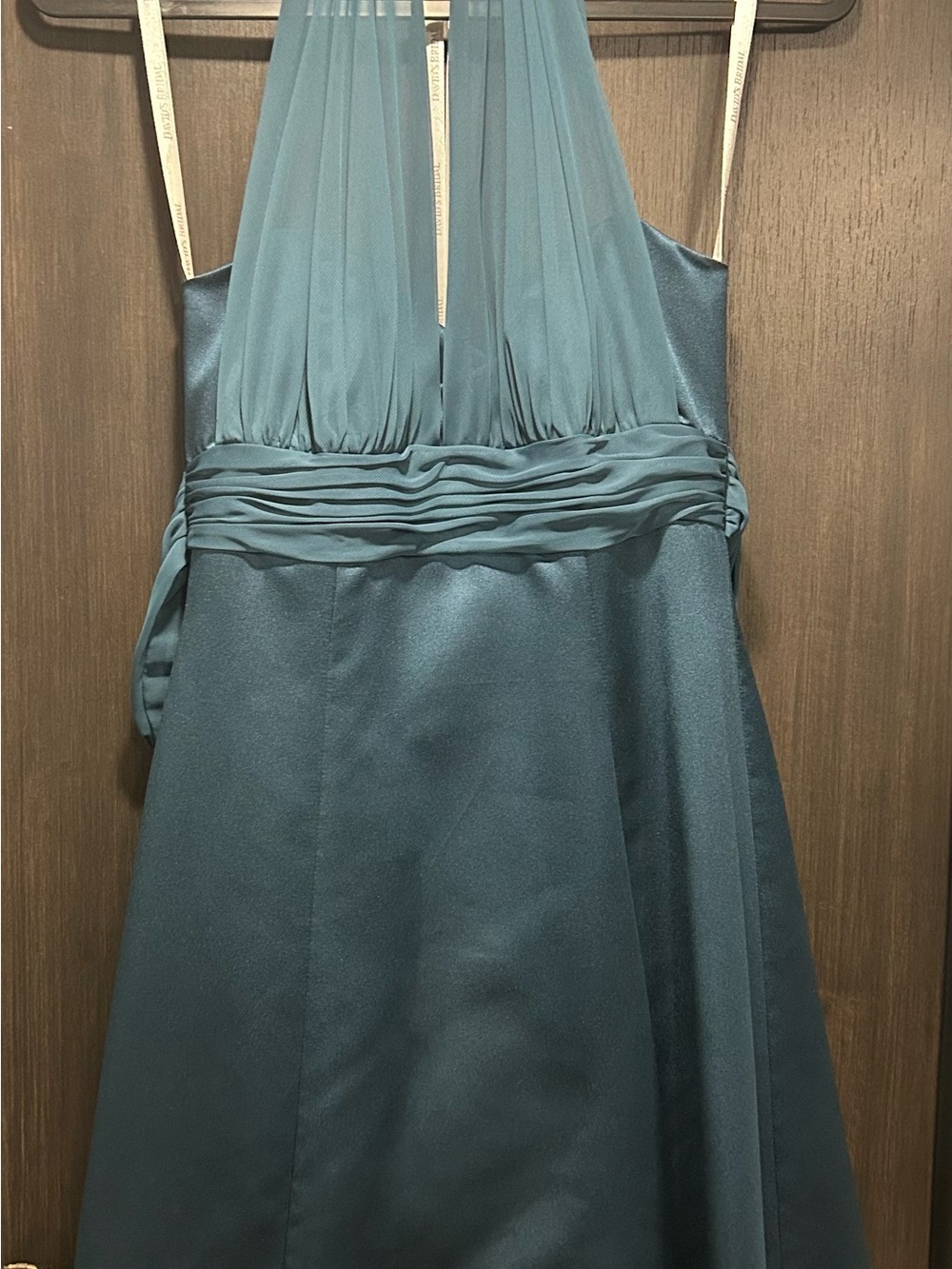 David's Bridal Teal Halter Satin & Chiffon Dress for Women